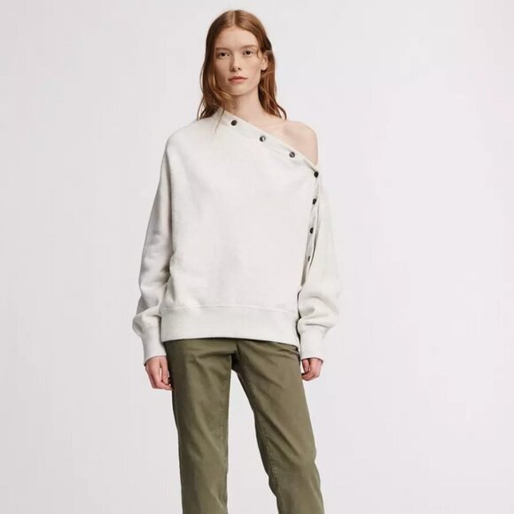 Rag & Bone Oversized One Shoulder Snap Pullover Sweatshirt - Picture 1 of 8